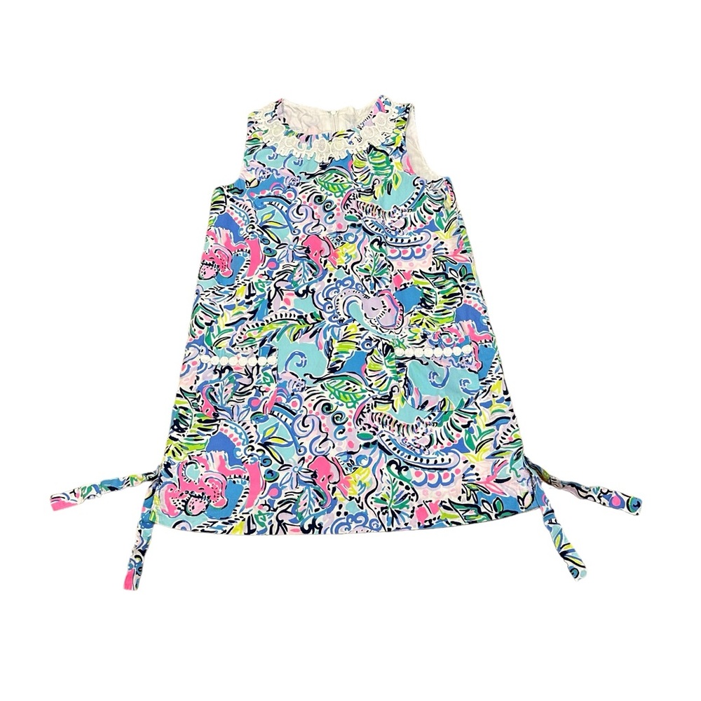 Lilly Pulitzer Girls Elephant Print Shift Dress Cotton Sundress Size 6